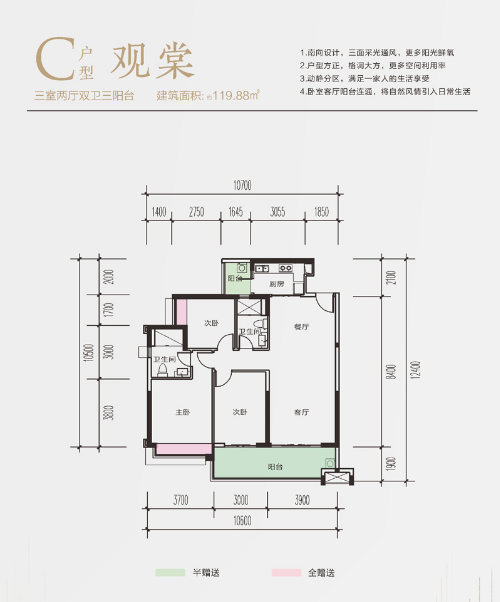 瑞松中心城三/四期 3室2厅2卫 98㎡ 90万